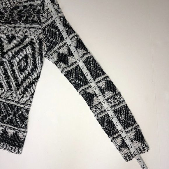 Lucky Brand Jacquard Black & White Geo Print Long Sleeve Sweater Y2K Classic - Picture 6 of 10